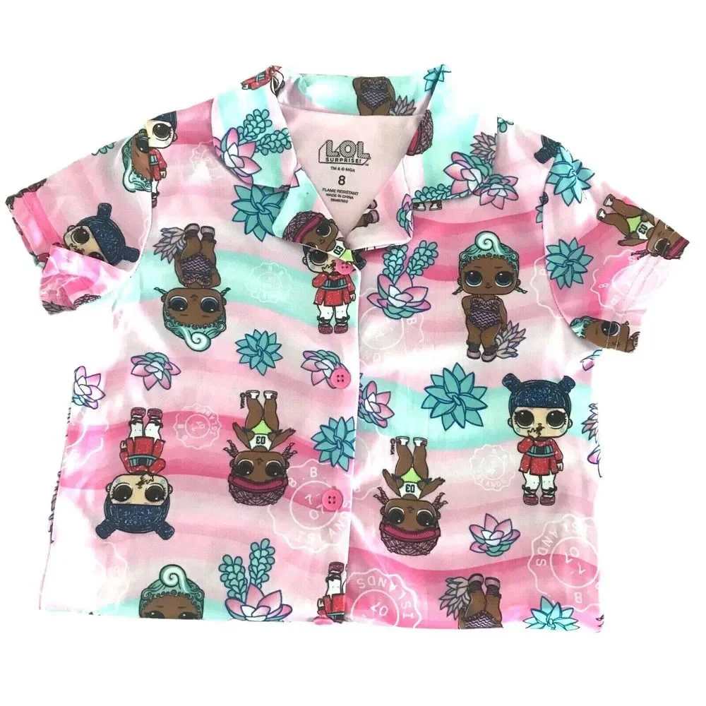L.O.L. Surprise! Girls Tropical Vacation Time Button‎ Front Sleepwear - Size 8